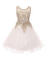 Girls White Gold Trim Wire Tulle Flower Girl Junior Bridesmaid Dress 4-20
